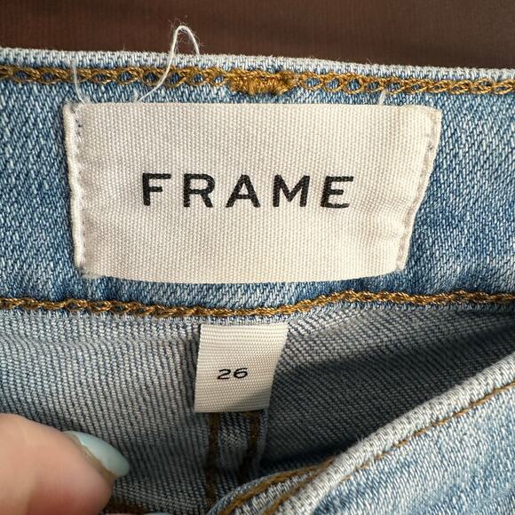 FRAME Denim | Le High Straight Light Blue Chewed Hem Straight Jeans Laskey  | 26 - Picture 5 of 7